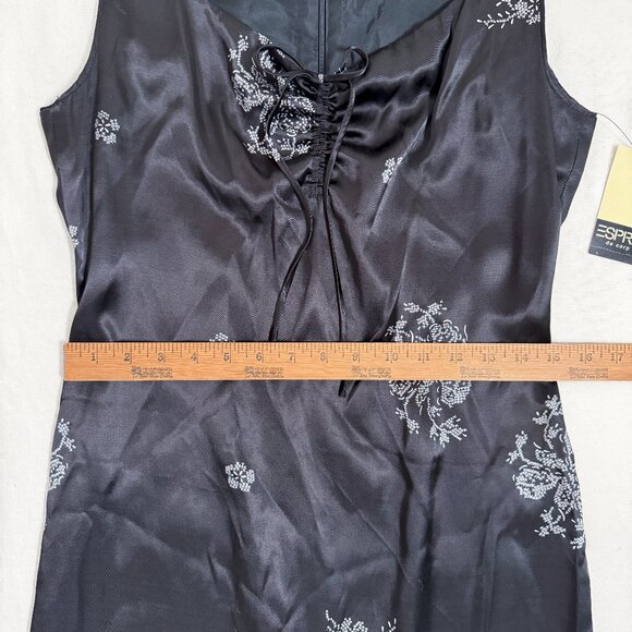 NWT Vintage 90s Y2K ESPRIT Black Satin Slip Dress Size 7/8 Whimsigoth Grunge - Picture 9 of 11